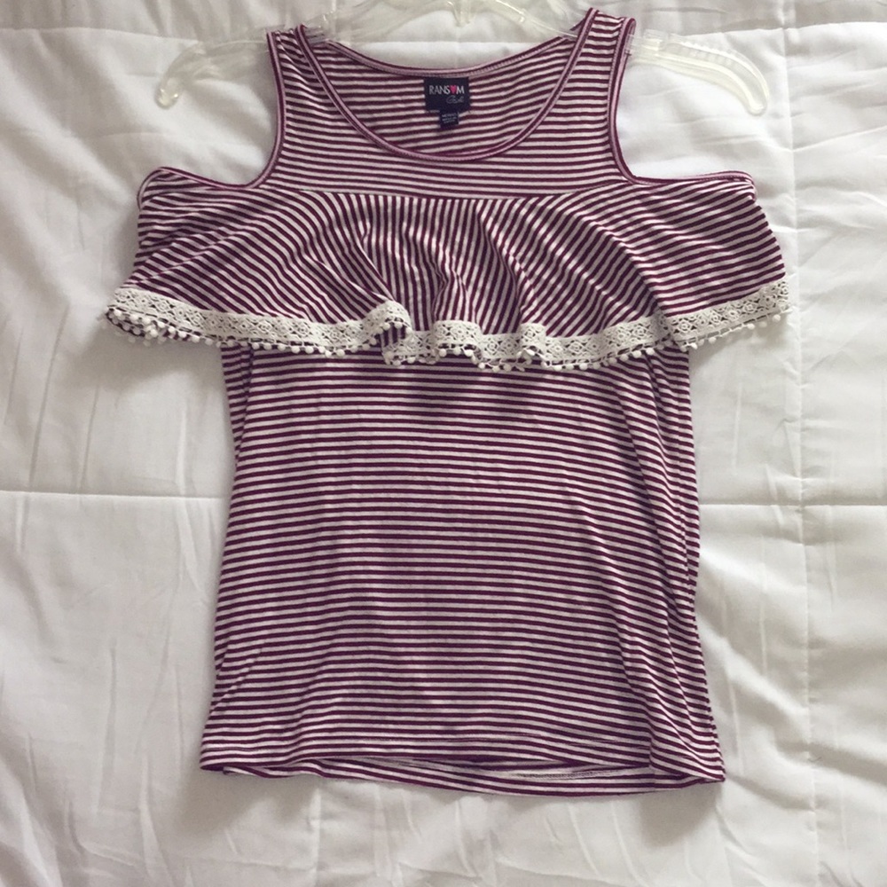 Ransom girl cold shoulder striped tank top